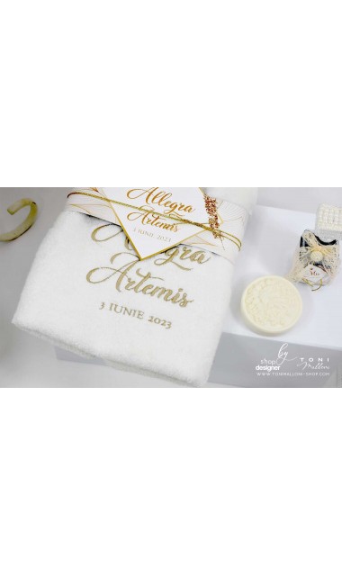 Trusou botez alb cu auriu si motive grafice abstracte Artemis 16